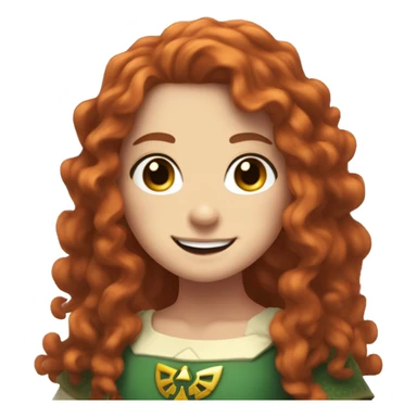a white girl with long red curly hair and freckles, cosplaying Zelda posing and smiling sticker