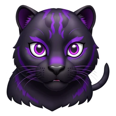 sleek black panther with bright purple eyes, surprised face sticker