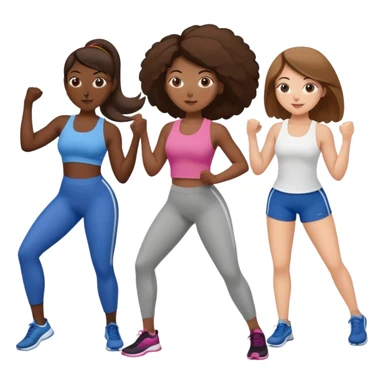 three women friends exercising together, one black woman with brown hair, two white women with brown hair sticker