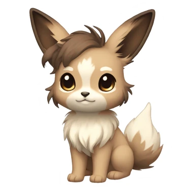 Kawaii Pale Eevee with dark brown long emo hair covering her eyes Full Body sticker