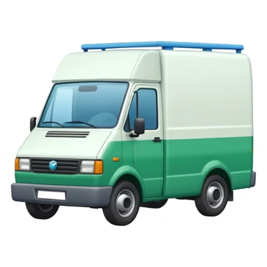 a white delivery van with green and blue color on the delivery van tarpaulin.  sticker