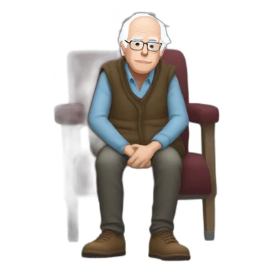 Bernie sanders freezing in chair with legs and arms crossed wearing a scarf sticker