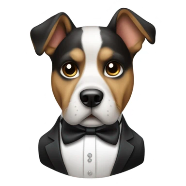 Dog with a tuxedo sticker