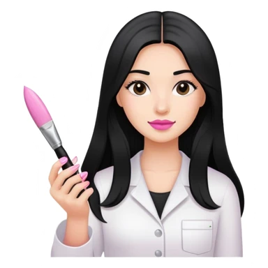 Pink Nail Tech with black long hair holding small acrylic brush sticker