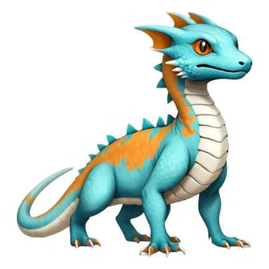Rare realistic exotic cute white gloomy whitish and orange and cyan epic pretty beautiful handsome gorgeous aesthetic colorful vibrant Vernid-Trico-species-Fakemon-Salandit-hybrid-creature by LiLaiRa, 4 legs, 1 tail, random markings, (full body) sticker
