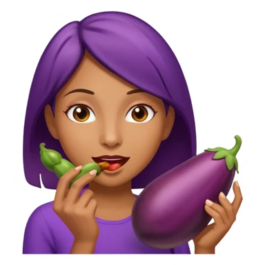 A women eating an eggplant sticker