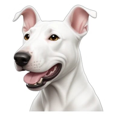 Completely White bull terrier with black right ear sticker