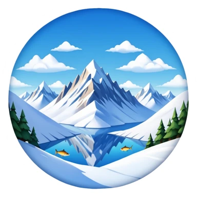 a snowy mountain landscape with towering peaks and a clear sky, fish eye lens effect sticker