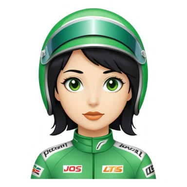 black hair blond skin woman in green racing suit sticker