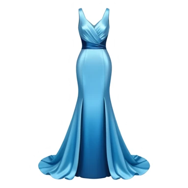 realistic isolated long slim pastel blue formal party satin dress with gradient shiny sparkling dark blue sticker