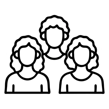 Three women with curly hair standing together, two with shoulder-length black curly hair and one with short black curly hair sticker