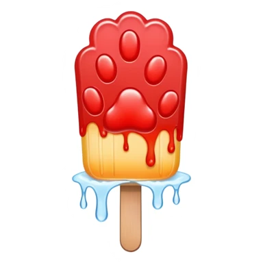 A water ice pop is shaped like a red animal paw and has an ice pop stick at the bottom. sticker