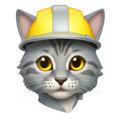 stray gray-cat blue eyes with yellow construction helmet and vest tools, transparent background sticker