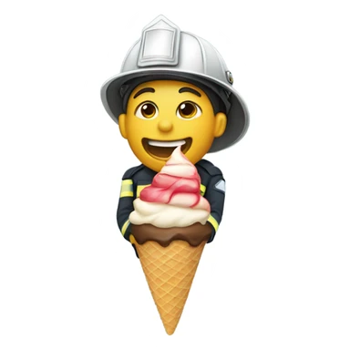 A firefighter with open mouth eating ice cream sticker