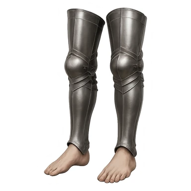 highly detailed realistic medieval fantasy steel platelegs armor, metallic shine, leg armor from thigh to ankle only, open at the bottom, no shoes, no sabatons, no boots, transparent background sticker