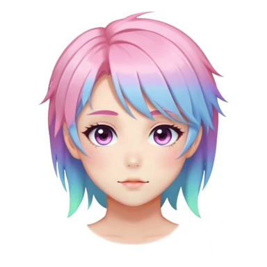 Gorgeous anime style femboy with blushing face aesthetic and pretty colorful shiny gradient pastel hair trending style sticker