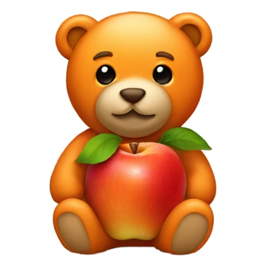 Small orange teddy bear wearing a bid with apple on  sticker