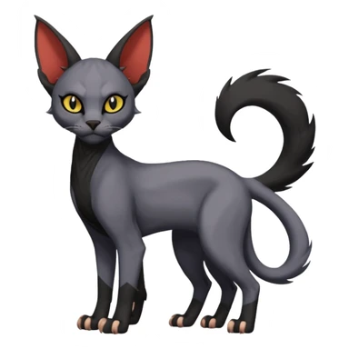 Black edgy Noivern-Litten-Sphynx-Lykoi-Caracal-cat-Fakemon full-body sticker
