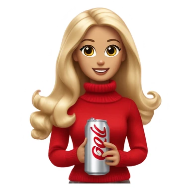 Blonde Barbie wearing red turtleneck sweater and holding a Diet Coke  sticker