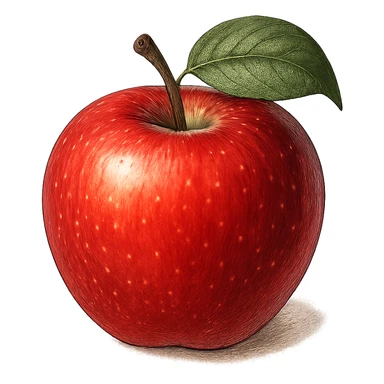red apple with a leaf, detailed and vibrant general style illustration sticker