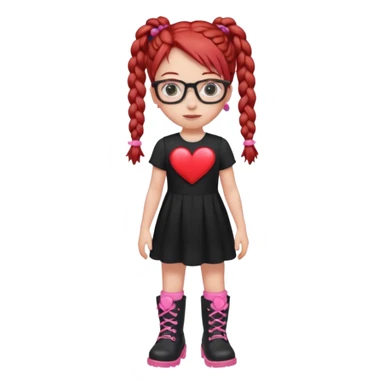 (👧🏻 + Red hair + braids) 👓🥼(Black dress + ♥️) (👢 + pink) sticker