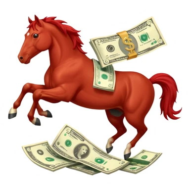 red horse agressive jumping across money bill sticker