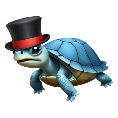 Blue-shelled turtle with a red tophat sticker