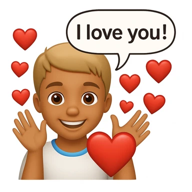 Add a speech bubble with the greeting 'I love you!' to the image, keeping the emoji style warm and loving sticker