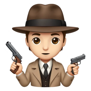 cute mafia character with fedora hat and tiny gun sticker