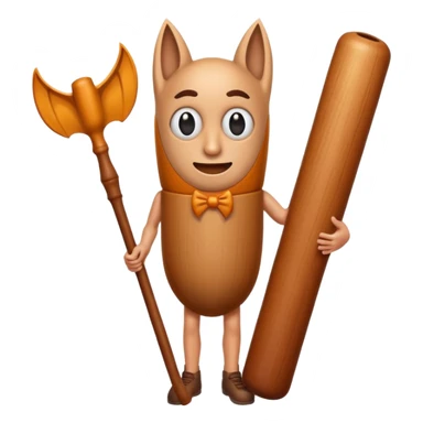 Make a wood tube with a face and wooden legs and arms and a bat sticker