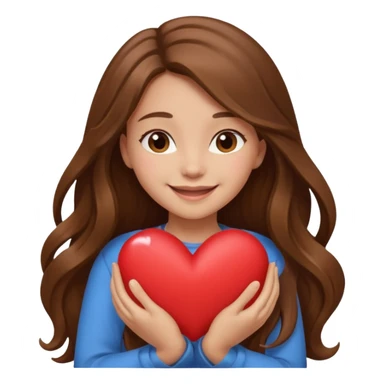Long Brown hair smiling girl light skin hugging a heart sticker
