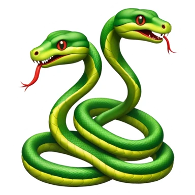 Two green snakes tangled at their tails, facing each other and hissing at each other sticker