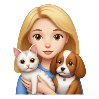 Girl holding a cat and a dog sticker