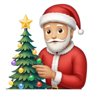 man decorating lights on christmas tree sticker