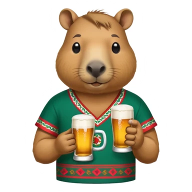 Capibara drink modelo beer with a Méxican shirt sticker