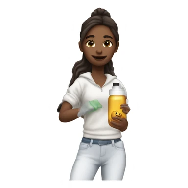 Brunette skinny girl driving a brand new white suv with a vaccine in her hand sticker