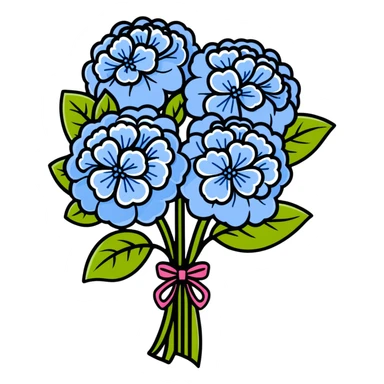 Elegant bouquet of hydrangea flowers with decorative ribbon sticker