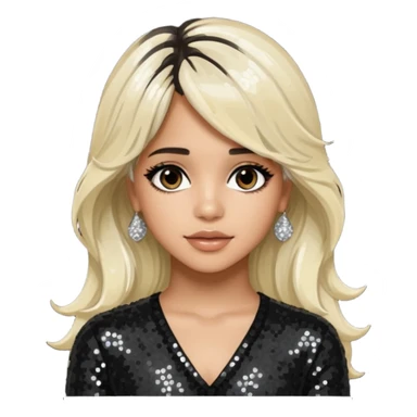 Camila Cabello from Fifth Harmony with long dark brown with platinum blonde highlights hair, black sequin outfit sticker