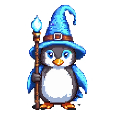 penguin wizard with a staff and wizard hat sticker