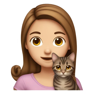 girl with brown hair holding brown tabby cat sticker