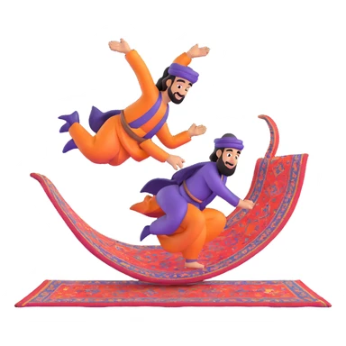 arabic character on a flying carpet in dynamic pose sticker
