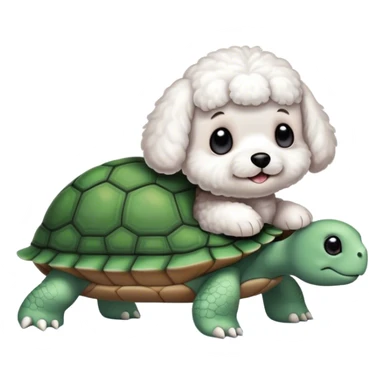 Bichon sitting on a cute turtle sticker