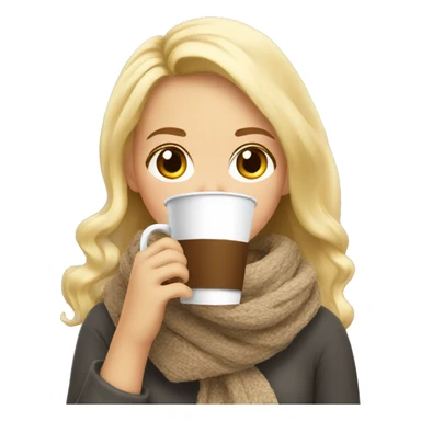 Girl cute blonde cozy in a scarf drinking coffee sticker