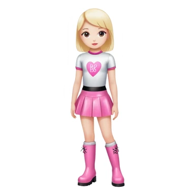 Mini latex skirt and boots and short top with pink inscription “Baby  🕳️” sticker