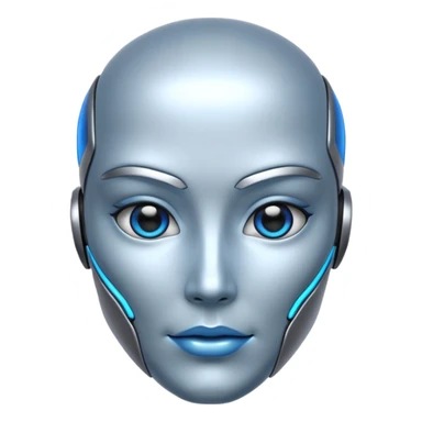 Synthoid emoji, futuristic android face, glowing accents, metallic features sticker