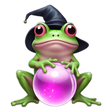 pink Witch frog with crystal ball sticker