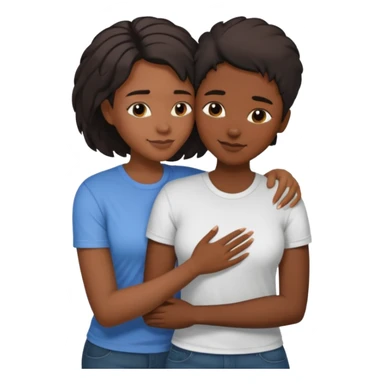 Black lesbian couple with one dark skin masculine with short hair low cut fade with a t shirt and one feminine with long hair in a blouse hugging  sticker