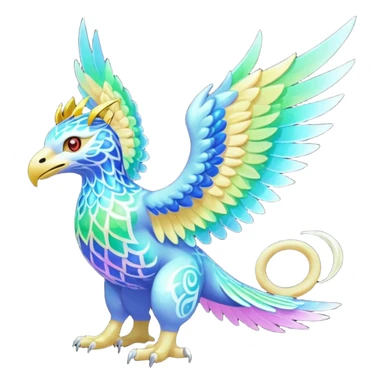 colorful lush ethereal divine winged exotic patterned beautiful elegant pretty realistic Fakémon-Digimon-Fionbri-Trico-creature (full body) sticker