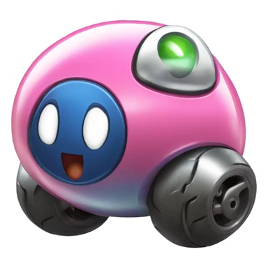 Metal cute Kirby ball driving on 4 car wheels sticker