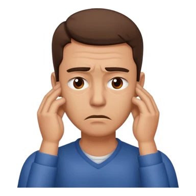 A man looking stressed holding the front of his neck  sticker